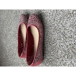 Alex Marie Women's Coral Pink Altana Rhinestone Suede Laser Cut Flats Pink 8.5